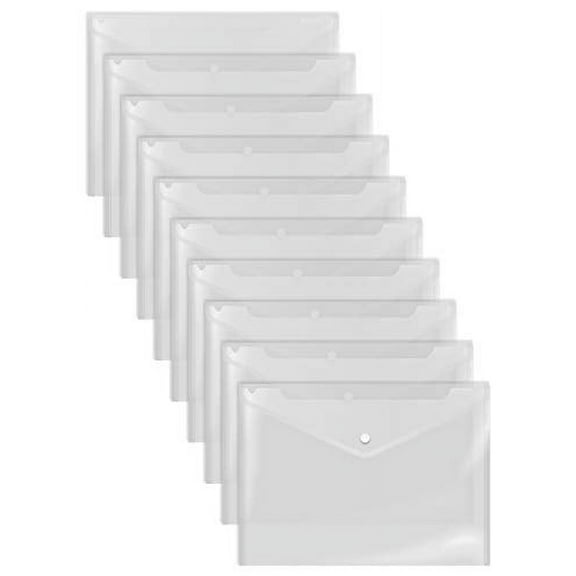 Clear Reusable Plastic Envelopes with Snap Closure, Plastic Document Holders, 13" x 9" XL Size for Letter Paper, 30 Pack, by Better Office Products, Poly File Envelopes, Clear, 30 Pack