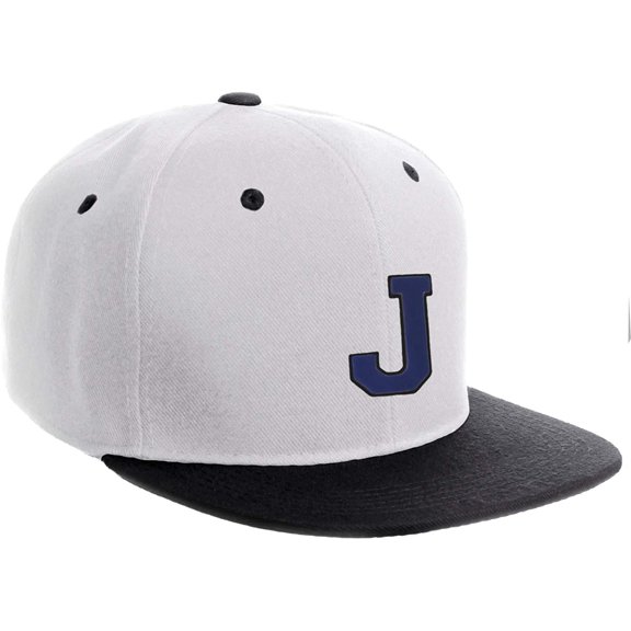 Classic Snapback Hat Custom A to Z Initial Letters, White Black Hat Black Royal