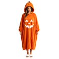 thumbnail image 2 of Ruyelune Yellow Halloween Pumpkin Onesie Adult Cozy Home Loungewear Plush Fleece Hooded One Piece Jumpsuit Pumpkin Pjs Pajamas S, 2 of 4