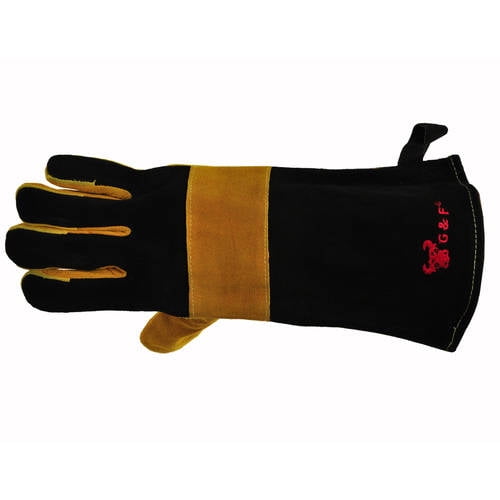G & F 100 Percent Premium Suede Leather Palm Barbecue/BBQ Gloves with 14.5" Extra Long Sleeve,