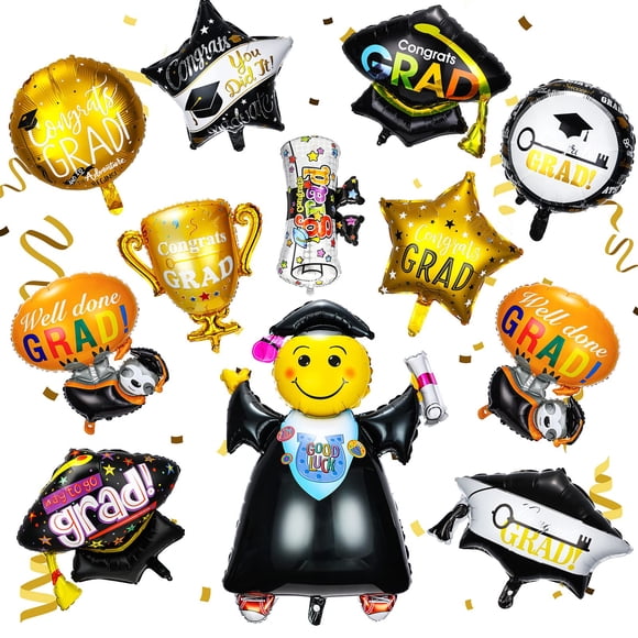 Globos de aluminio para graduación, 2025 x 12 pulgadas, con forma de sombrero doctoral
