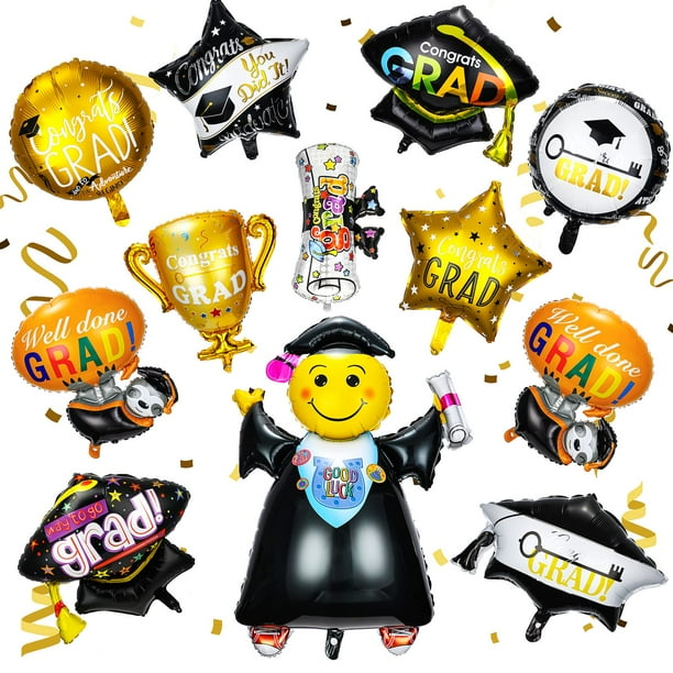 Globos de aluminio para graduación, 2025 x 12 pulgadas, con forma de sombrero doctoral
