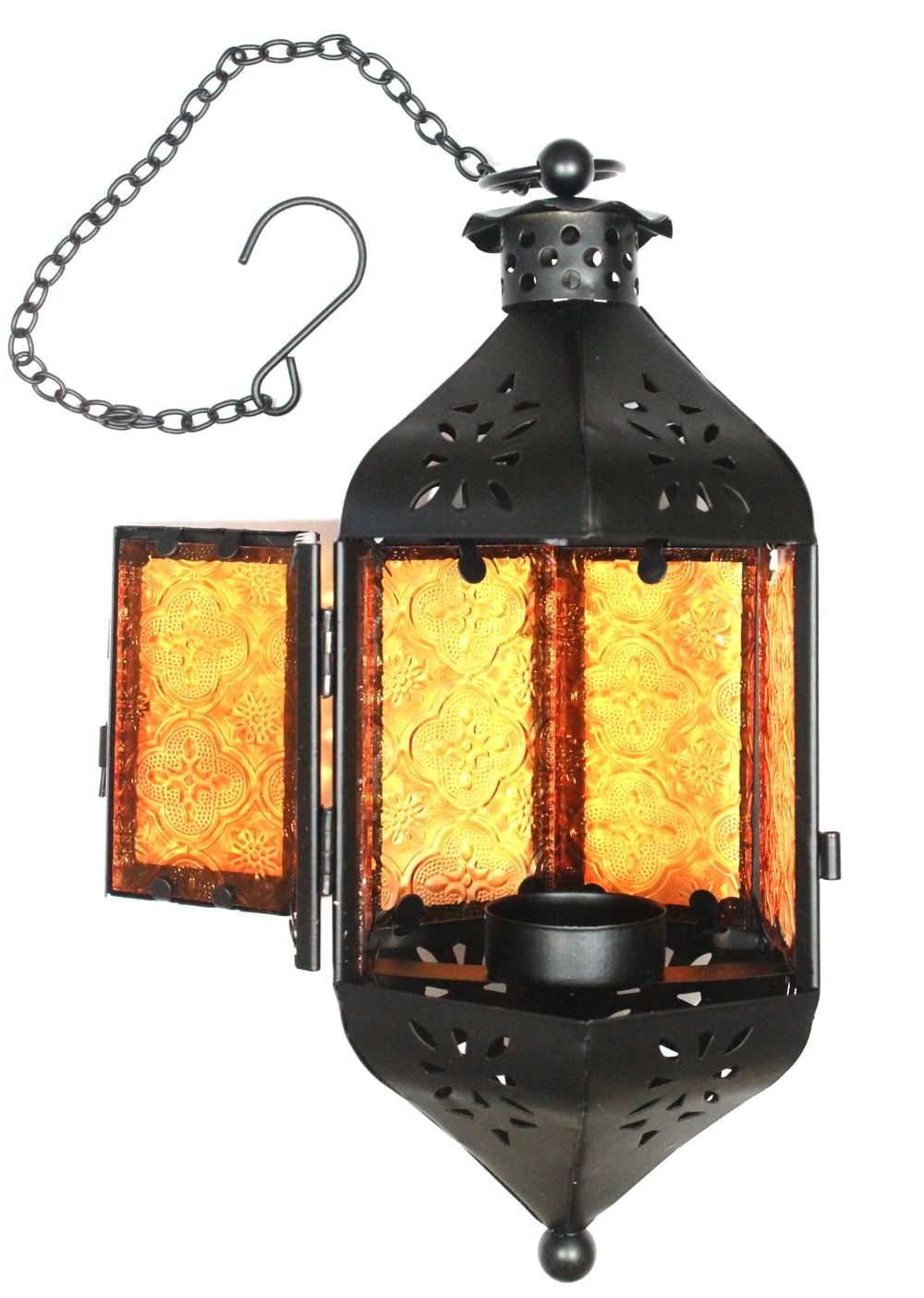 Marrakesh Lantern with String Lights, Amber