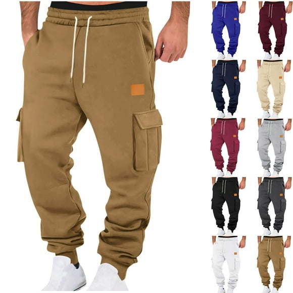 AnuYalue Men's Cargo Pants Baggy Drawstring Tapered Sweatpants Elastic Waist Athletic Pants with Multi Pockets Dark Gray XL