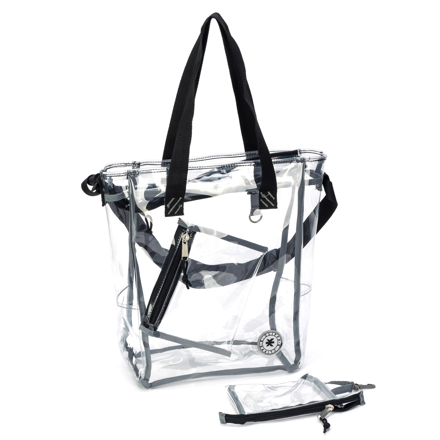K-Cliffs Unisex Heavy Duty Clear Tote Bag Durable 0.5mm Vinyl Bag, Black,15.5"x12.5"x5"