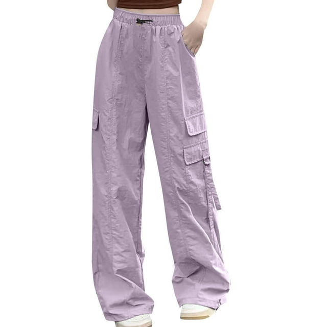 Pantalon Cargo Ample pour Femmes - Jambe Grand à Cordon, Polyester - Mode Urbaine/Hip Hop - S-TTG