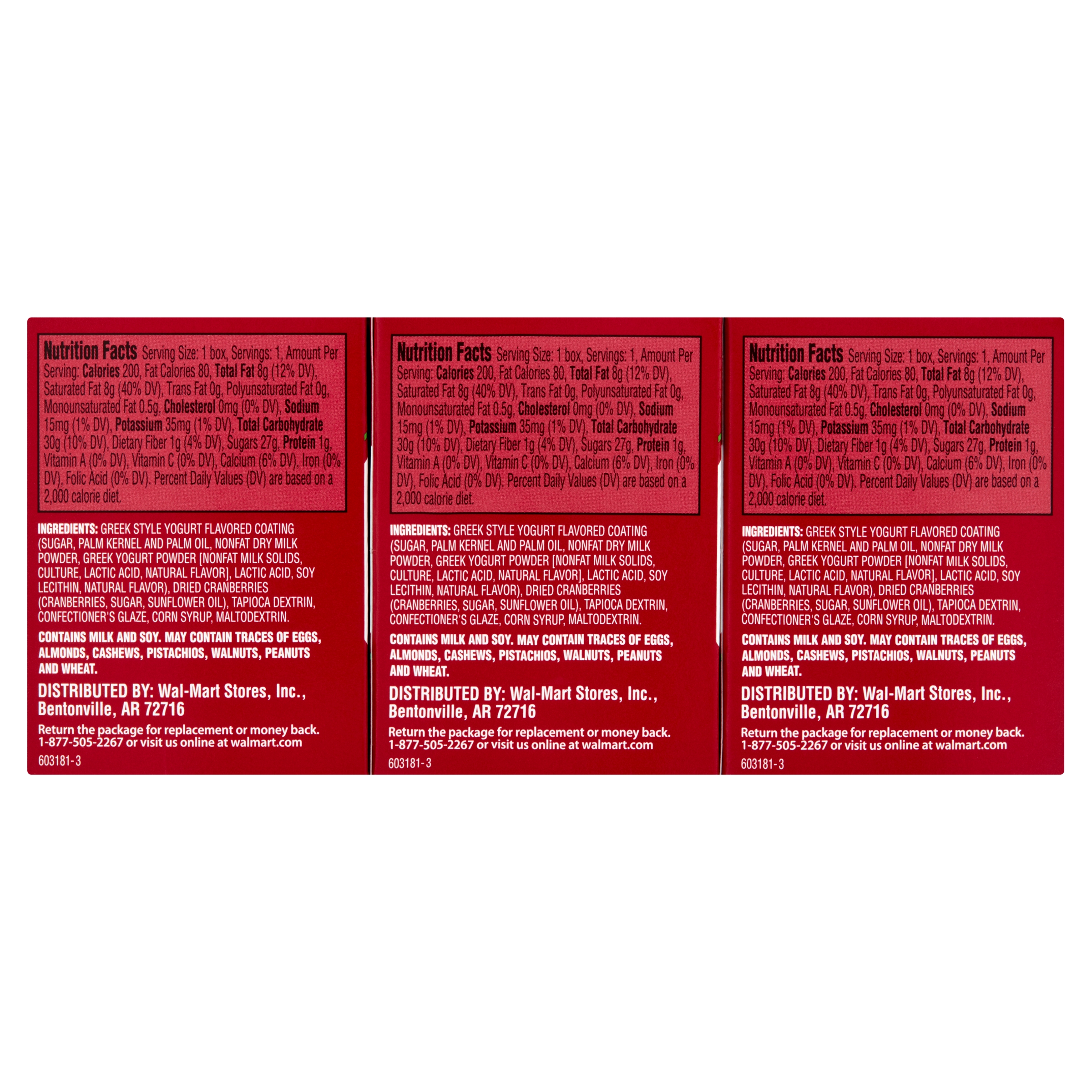 Great Value Greek Style Yogurt Cranberries, 1.5 oz, 6 Count