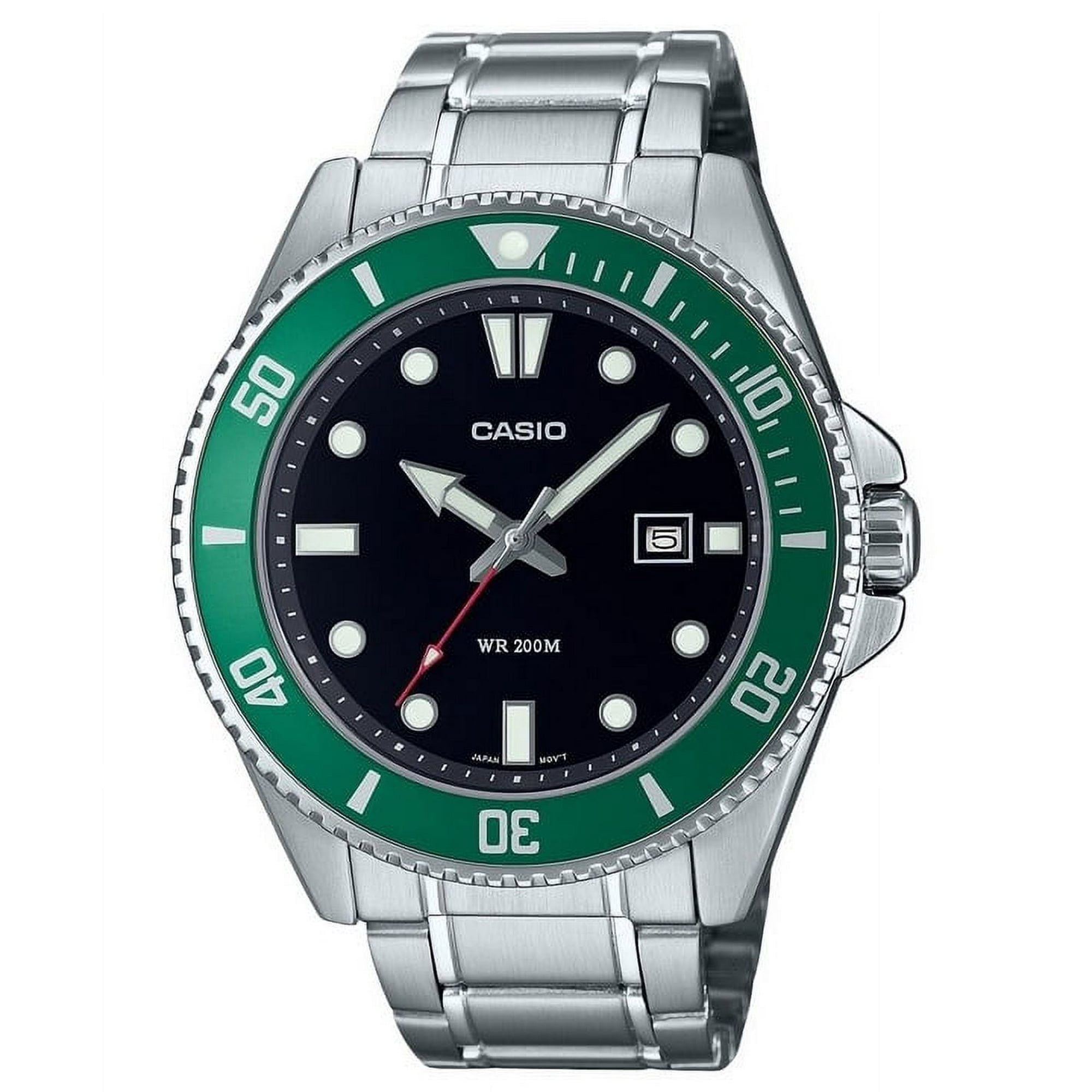Casio MDV107D 3A Men s Divers 200M WR Green Bezel Stainless Steel Watch Walmart