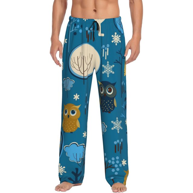 Kdxio Cute Colorful Owls And Trees Print Mens Pajama Pants Set Sleep & Lounge Pants, PJ Bottoms with Pockets and Button Fly-3X-Large