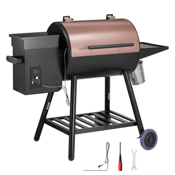 KFFKFF 456 sq in Wood Fired Pellet Grill and Smoker, BBQ Grills with Digital Regulator, Meat Thermometer for Outdoor Cooking, Patio and Backyard, Bronze Black