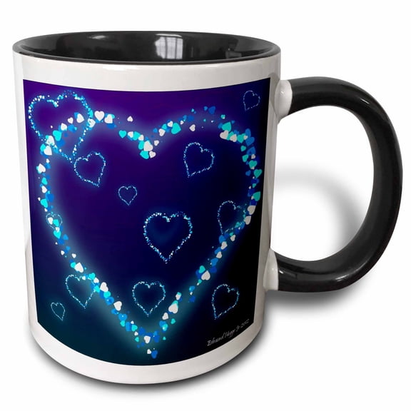 3drose, Blue Hearts Valentine, 15oz Two-tone Black Mug