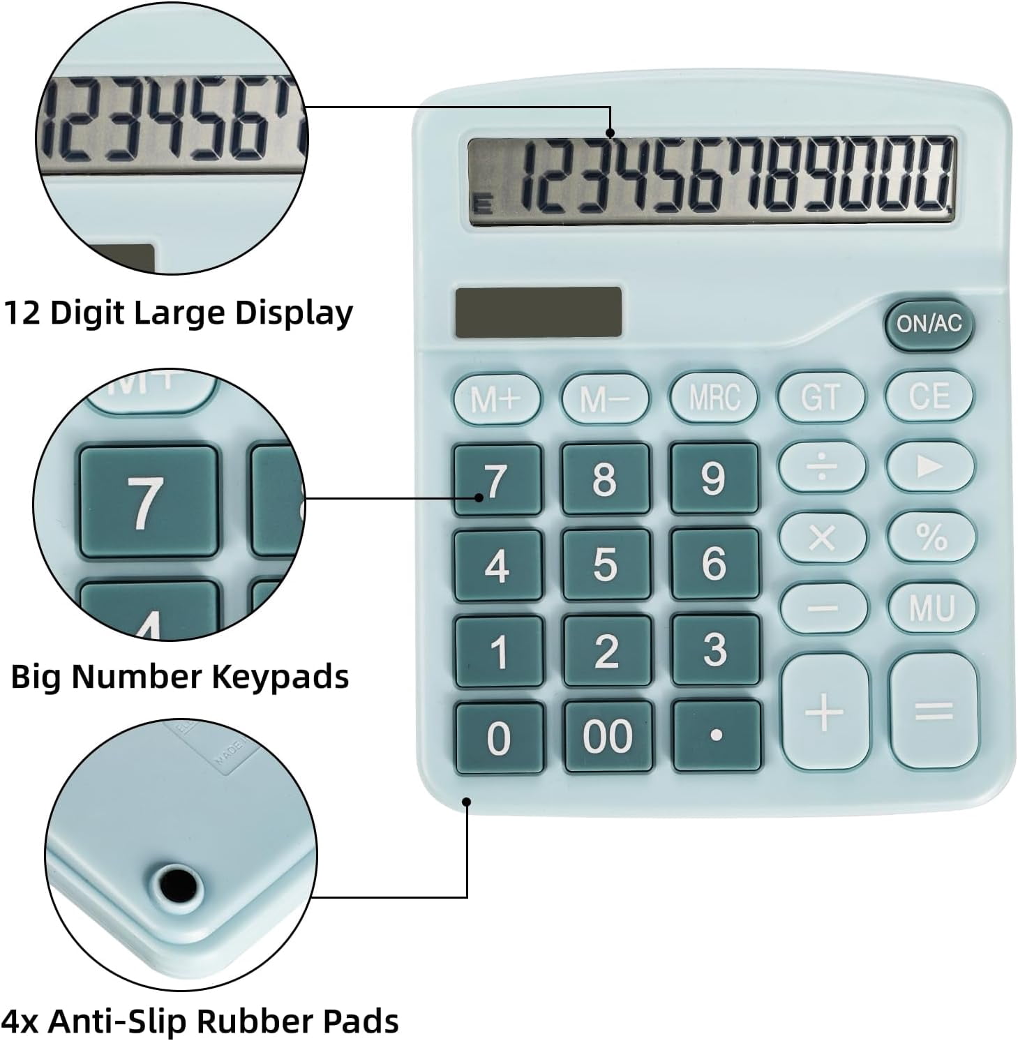 4 Pack Handheld Desktop Calculators, Solar Battery Dual Power Basic Calculator 12 Digit Large Display, Standard Functional Desk Big Sensitive Button for Office Home School Pink Blue