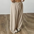 thumbnail image 4 of Nokdvo Women Lounge Pants Sherpa Drawstring Striped Wide Leg Trouser Baggy summer Pleated Elastic Waist Lounge Trousers with Pockets,Brown XL, 4 of 4