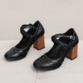 thumbnail image 2 of SACFOF Chunky Heel Ankle Strap Pumps for Women Closed Round Toe Comfortable 3 Inches Low Heel Mary Janes Leather Dress Shoes Office Working Party Event Prom Business, 2 of 6