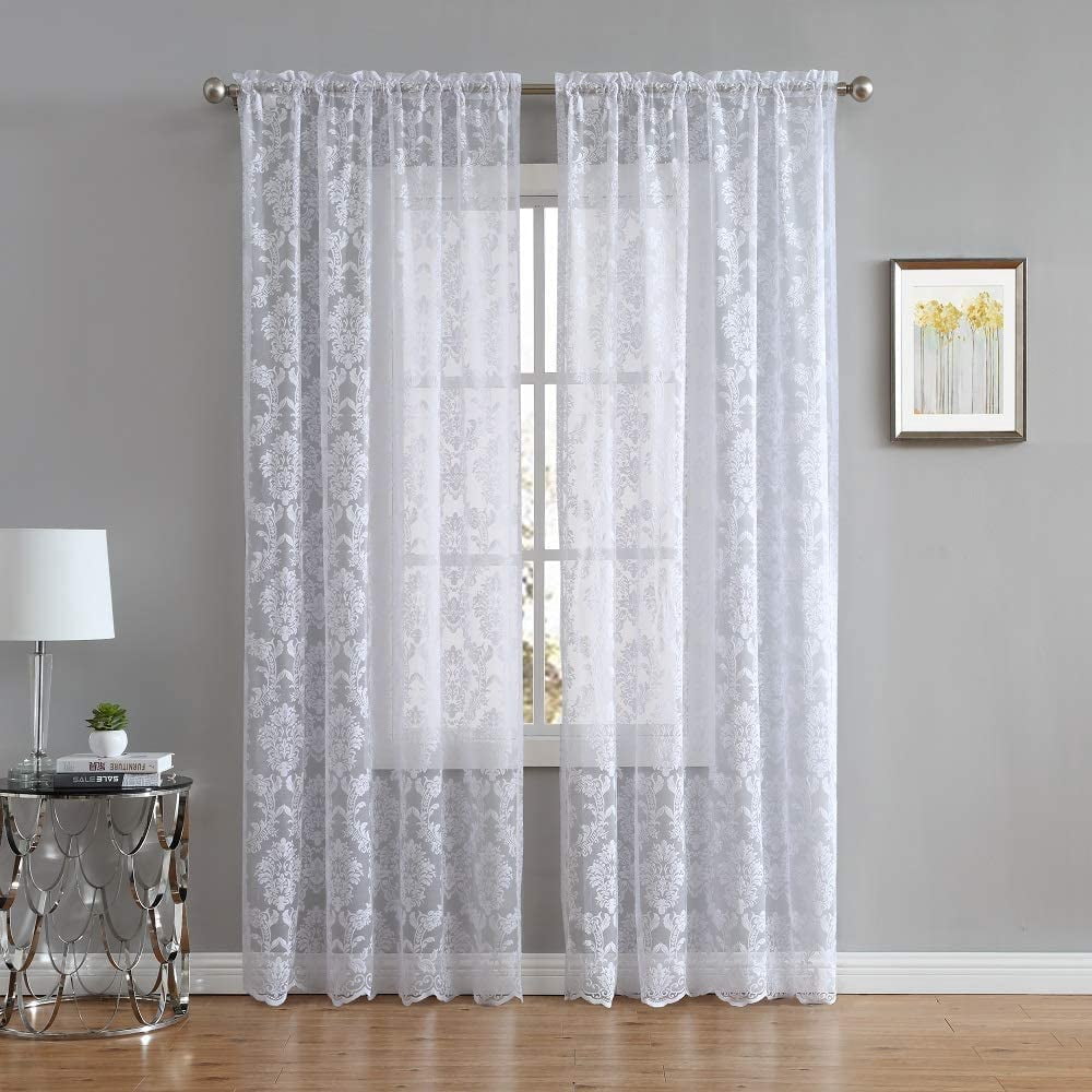 Warm Home Designs 54" W x 96" L White Lace Curtains. FI White 96