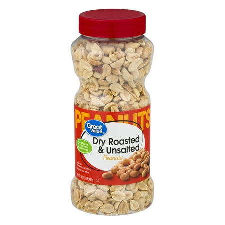 Great Value Dry Roasted & Unsalted Peanuts, 16.0 OZ