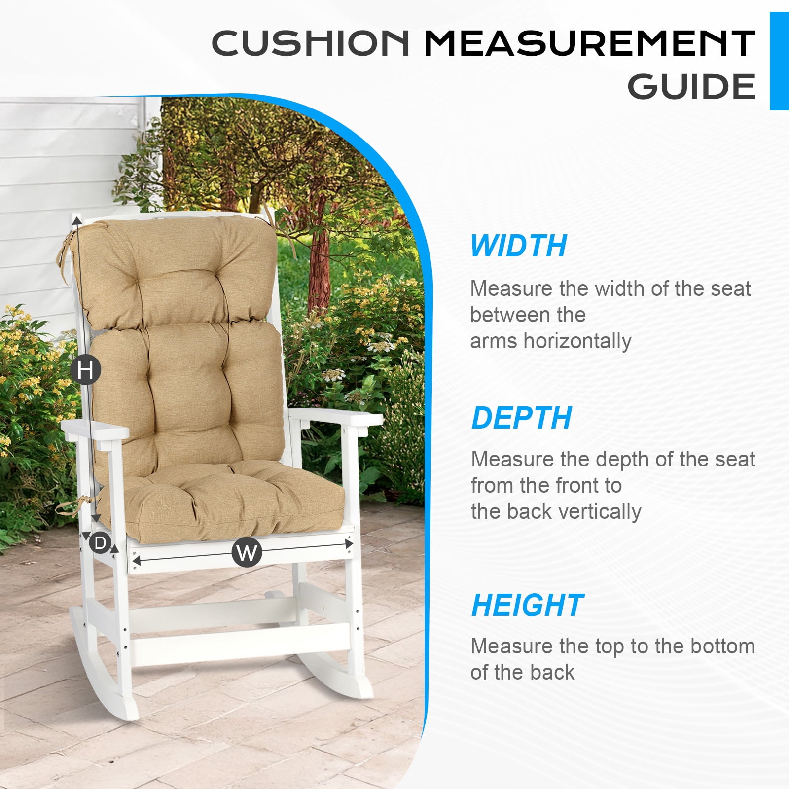 Aoodor Outdoor 45"x 22" x5" Tufted High Back Cushions Patio Replacement Chair Cushion with Ties, Water and Fade Resistant for All Weather (Brown, Set of 2）