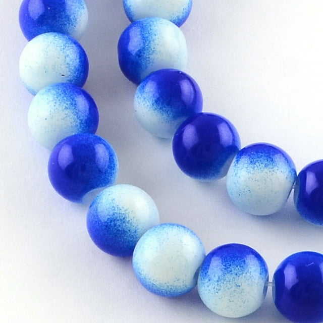 Two-Color Baking Painted Glass Bead Strands Round Blue 8mm Hole: 1.3~1.6mm about 104pcs/strand 32.7 inch