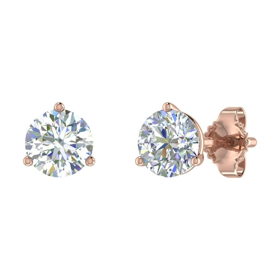 1 Carat Diamond 3-Prong Set Stud Earrings in 14K Rose Gold