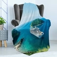 thumbnail image 4 of Cruise Ship Soft Flannel Fleece Blanket, Passenger Ship in the Ocean with Clear Blue Sky Summer Vacation Picture, Cozy Plush for Indoor and Outdoor Use, 70" x 90", Green Blue White, by Ambesonne, 4 of 5