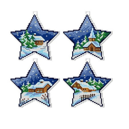 UPC: 5902067326749 | Counted cross stitch kit with plastic canvas Winter stars set of 4 designs 7675