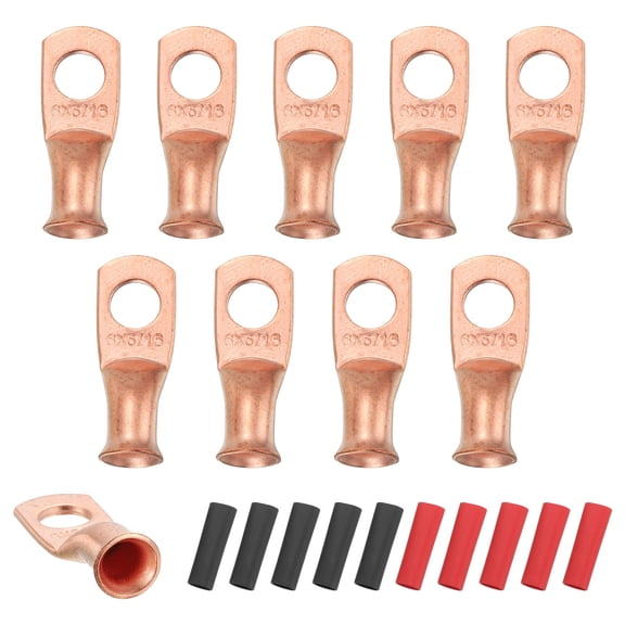 10 Pcs 5/16" Stud 6AWG Battery Cable End with 10pcs 2:1 Heat Shrink, Gold