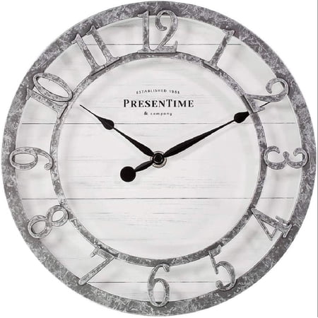 & Co 10 Farmhouse Series Wall Clock, Quartz Movement, Shiplap Style, Raised 3D Arabic Numeral, Galvanized Finish