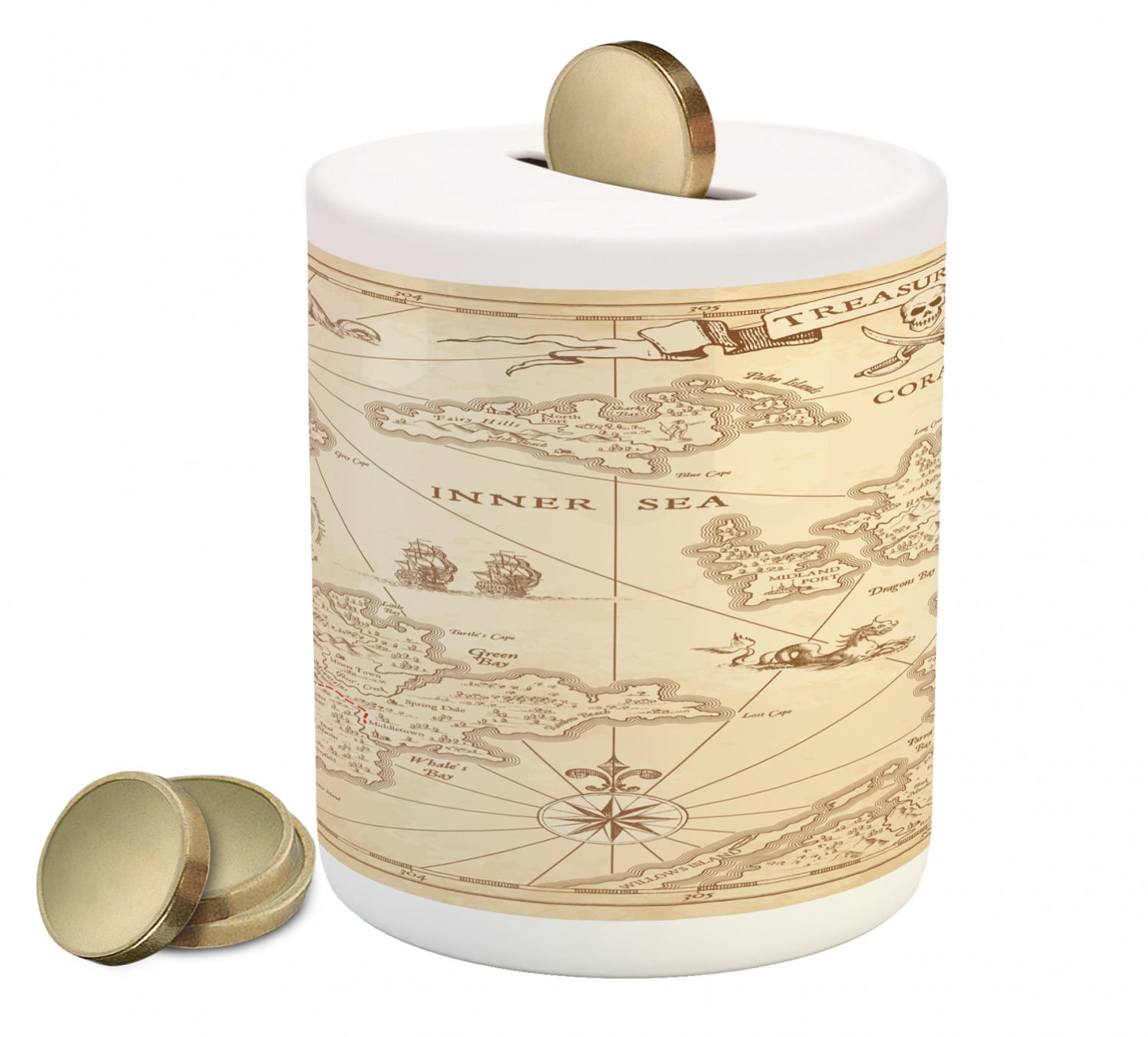 Map Piggy Bank, Highly Detailed Grunge Treasure Map Adventure Sailing ...