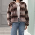 thumbnail image 2 of Faux Fur Jacket for Women Long Sleeve Open Front Fluffy Short Coats Warm Winter Outwear Khaki 3XL, 2 of 8