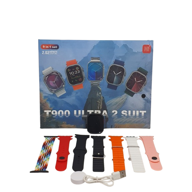 SET SMARTWATCH T900 ULTRA 2 CON 7 CORREAS DE REGALO- MONITOR FITNESS-NOTIFICACIONES