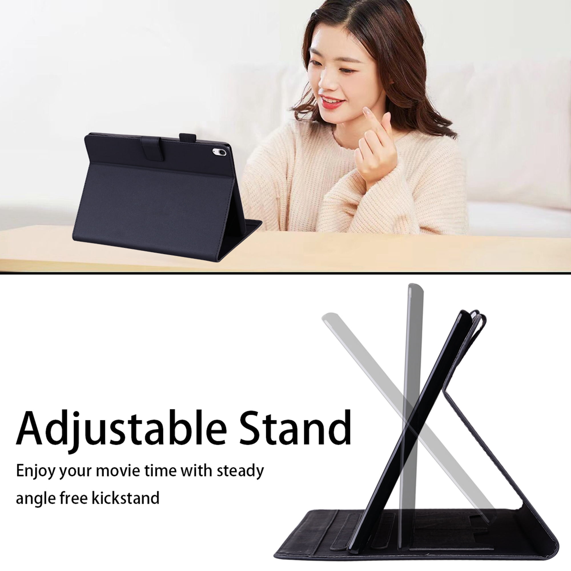 Dteck Folio Case for iPad Air 13-inch (M3/M2) 2025/2024, Multi-Angle Viewing Protective Stand Cover with Pencil Holder & Card Holder,Black