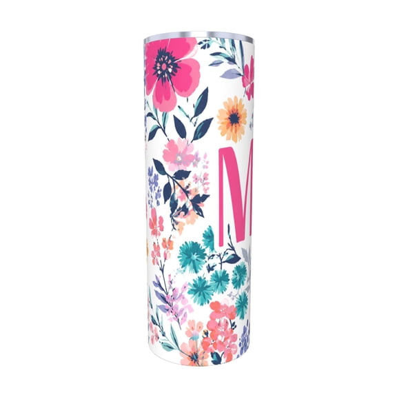 20oz Mom Floral Travel Tumbler with Handle and Straw Lid Pink Wildflower Insulated Car Coffee Cup Mothers Day Gift with Straw