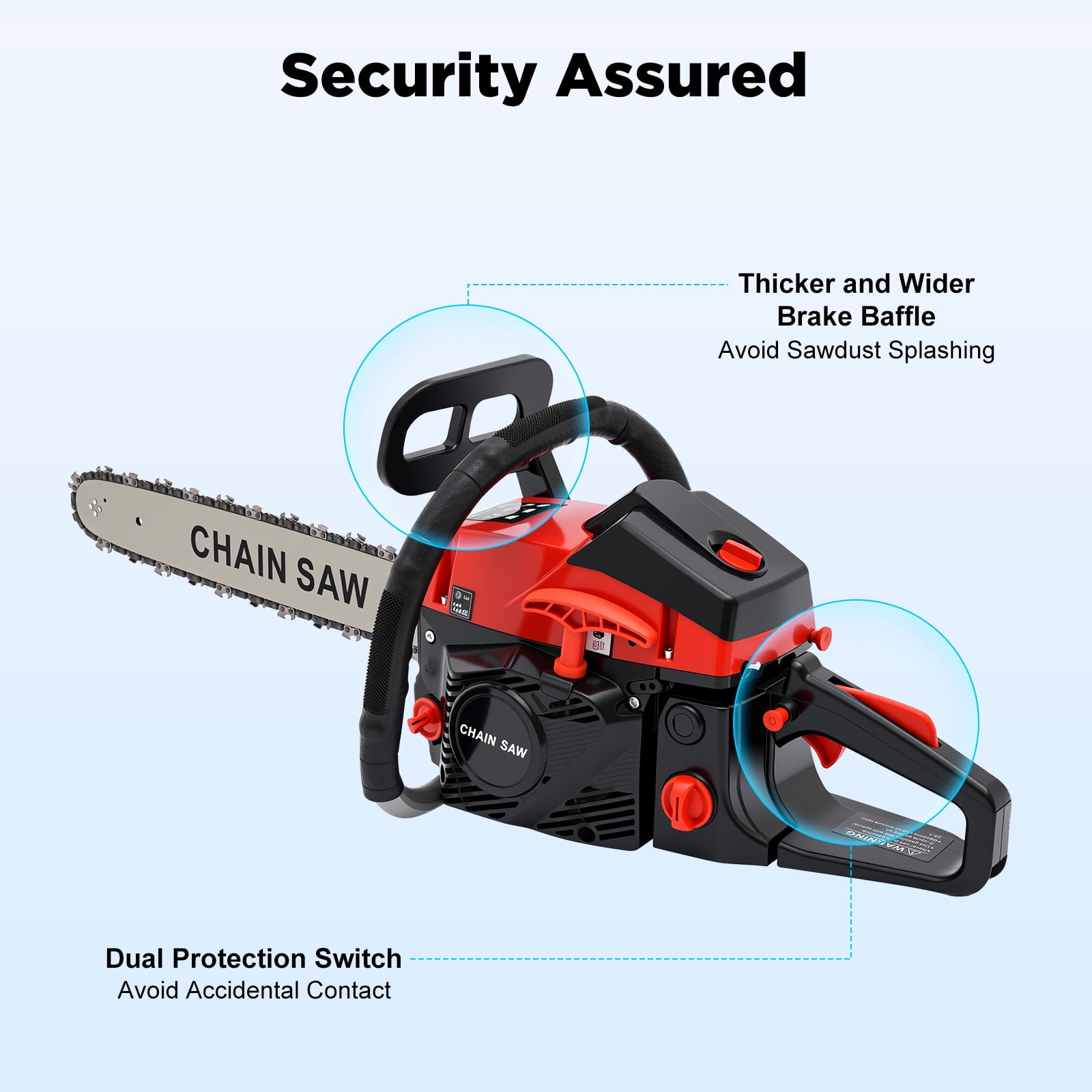 58cc 3HP Gas Chainsaw with 18-Inch Guide Bar – 10,500 RPM High-Speed Cutting, Lightweight & Ergonomic, Auto Oiling, Safety Lock, Ideal for Tree Trimming & Yard Work
