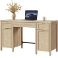 thumbnail image 2 of SICOTAS 52.1"W Boho Desk with Drawers & Rattan Accent – Farmhouse Writing Desk with Adjustable Shelf & Soft Close Door – Home Office Computer Desk – Reclaimed Light Oak, 2 of 13