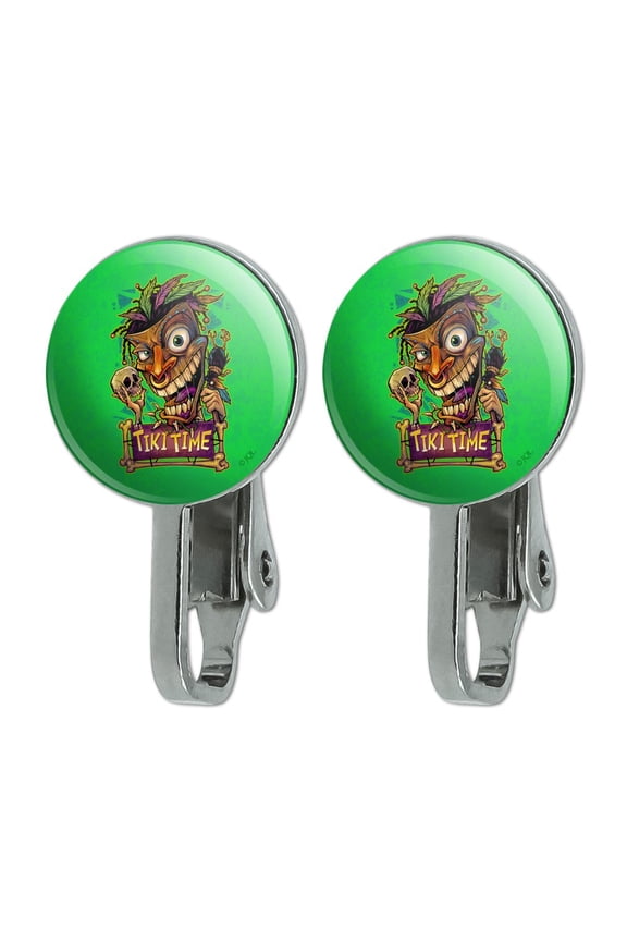 Tiki Time Witch Doctor Tropical Island Novelty Clip-On Stud Earrings