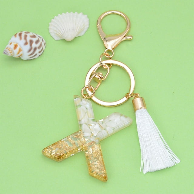 Vrorvz Custom Initial Keychain Crystal Tassel Pendant Personalized Letter Keychain Unique Gift for Women and Men Fashionable Bag Accessory with Crystal Drop Design
