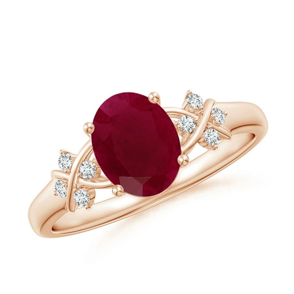 ANGARA Natural Solitaire Oval 1.25 ct Ruby Criss Cross Ring with Diamonds in 14K Rose Gold for Women (Size-8x6mm) | July Birthstone, Birthday, Anniversary, Jewelry Gift for Women | Natural Ruby Ring
