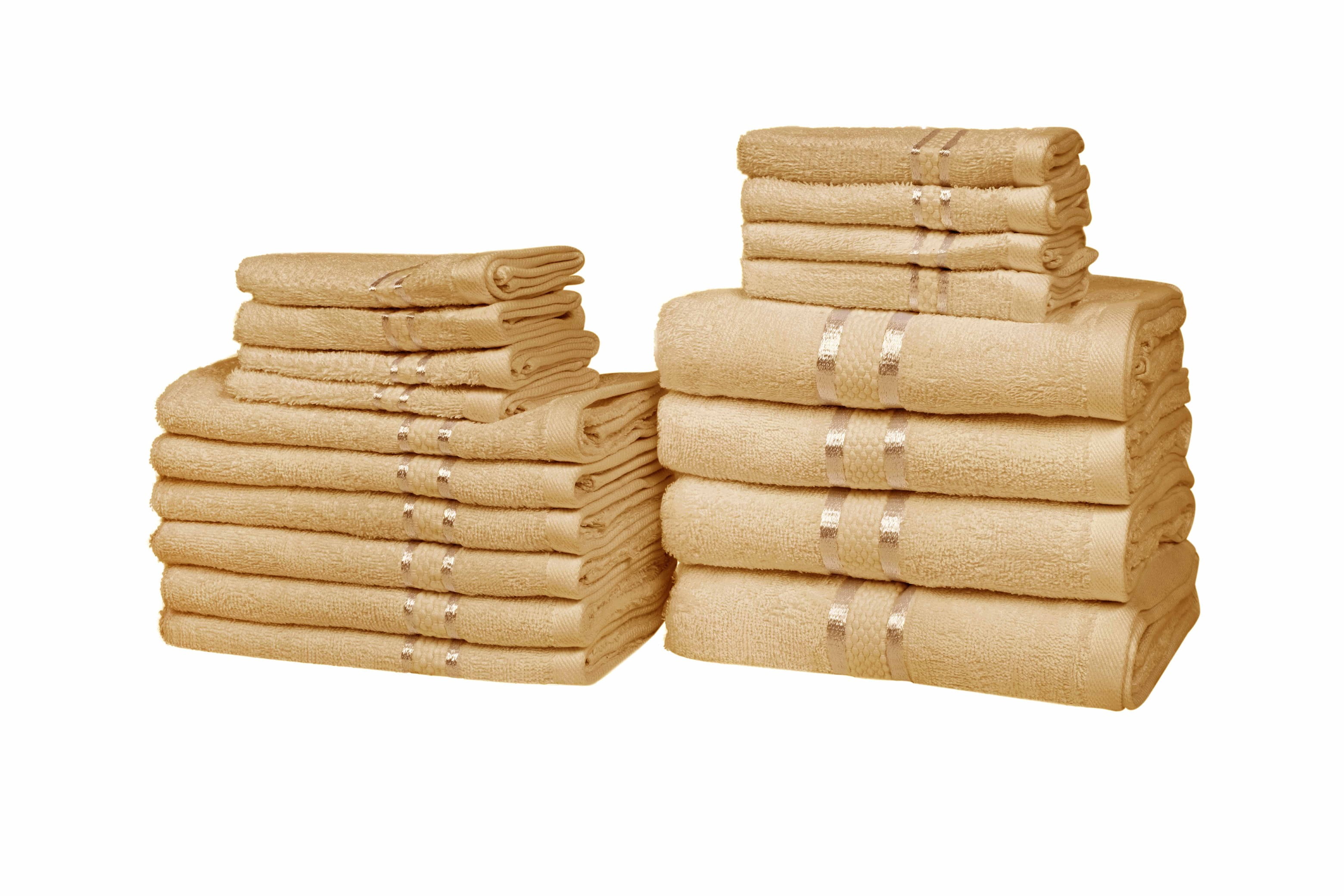 Dewall Maisons Beige 18-Piece Plush Towel Set, 100% Cotton - Ultra-ComFortable, Quick-Drying - Includes 4 Bath Towels, 6 Hand Towels, 8 Washcloths - Perfect For Luxurious Bathrooms