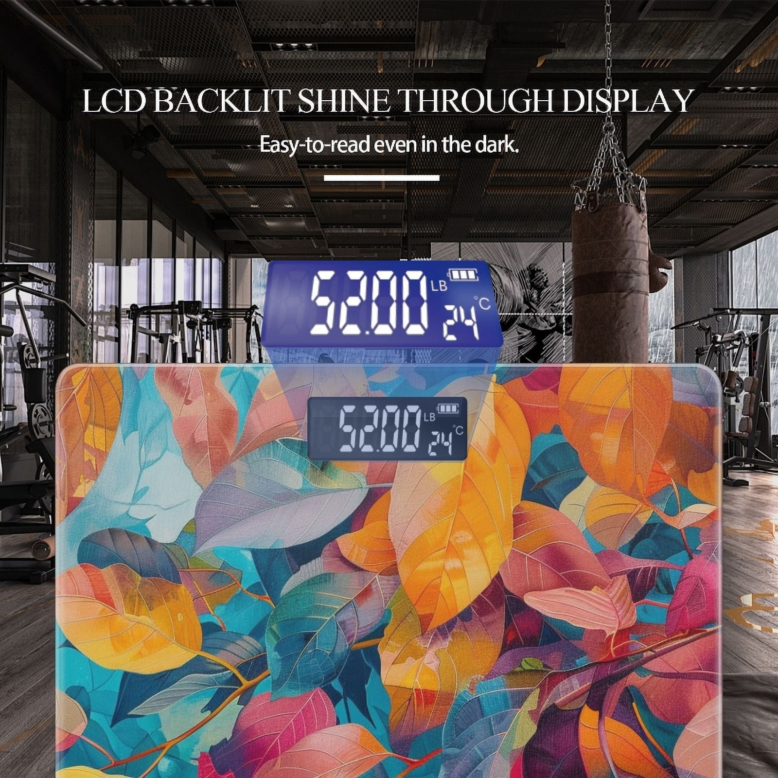 High Precision Body Weight Scale Smart Bathroom Scales with Large LCD Display(400lbs),Decorative for Bedroom-Vibrant And Colorful Painting Of Leaves With Hues Of Orange