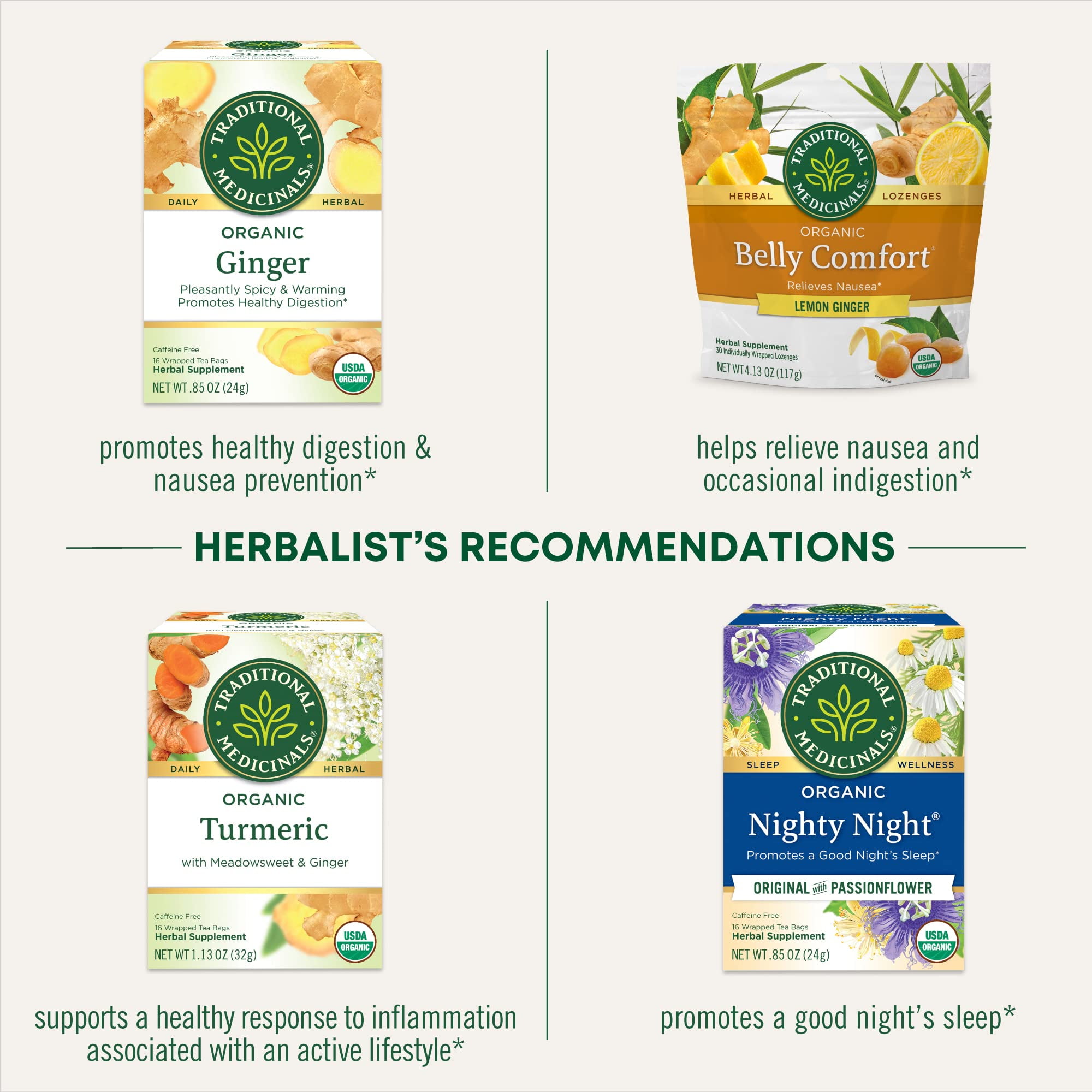 Traditional Medicinals Organic Ginger with Chamomile Herbal Tea, Relieves Occasional Indigestion or Nausea, (Pack of 6), 96 Count