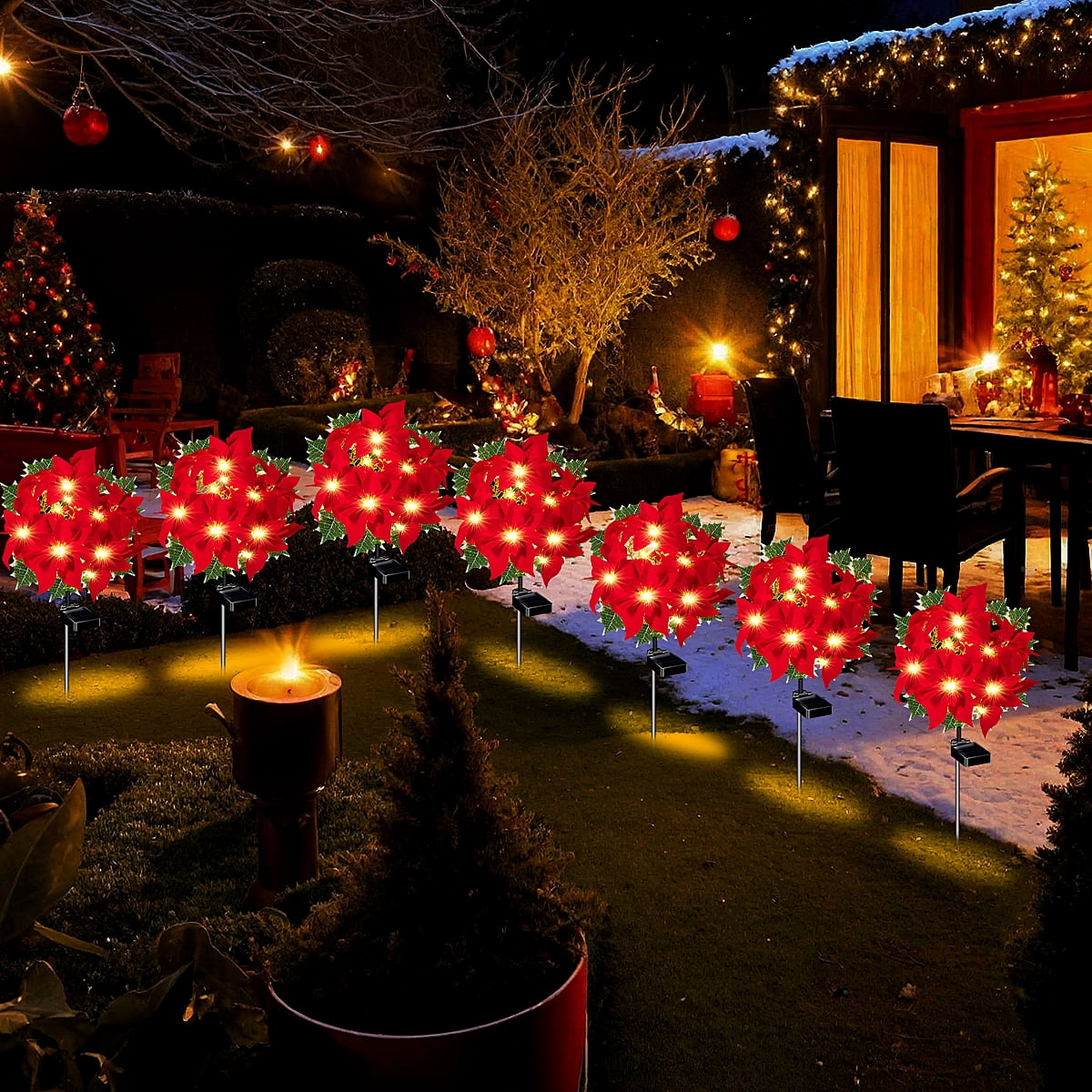 4pc Solar Christmas Tree Garden Stake Lights Waterproof Christmas Decorations Tree Lights Outdoor Xmas Tree Light Christmas décor Pathway Lights