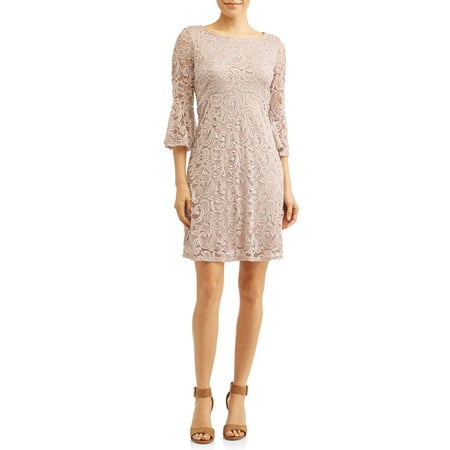 - Women's Lace A-Line Empire Dress with Bell Sleeves