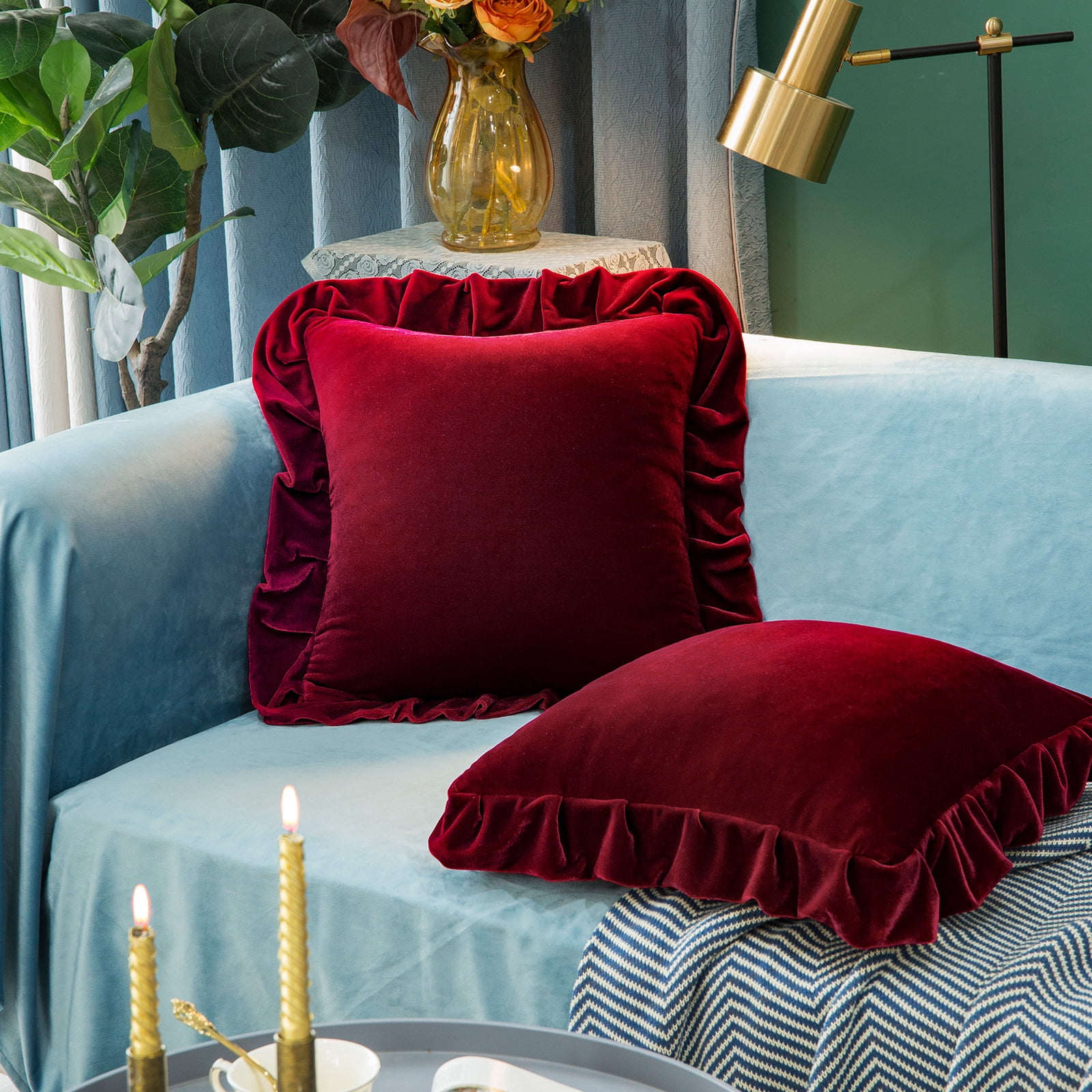 Glory Season Throw Pillow Cover Soft Decorative Square Cushion Case for Sofa Couch Pack of 2,18x18in,Ruby Red