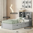 thumbnail image 3 of Bellemave Twin Size Platform Bed with Drawers And Bookcases Headboard Twin Storage Bed with Adjustable Shelves and USB Charging Port Wooden Bed Frame for Teens, Gray, 3 of 10