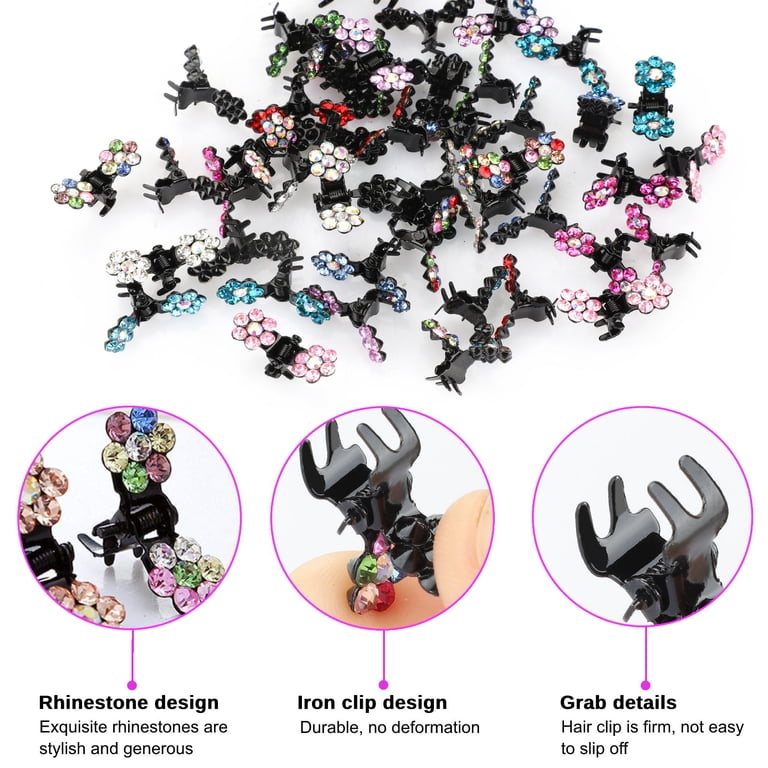 Rhinestone Claw Hair Clips for Women Girls Small Flower Durable Metal Stylish Amazon.com : YISSION Mini Rhinestone Hair Claw Clips - Fancy  main image 2