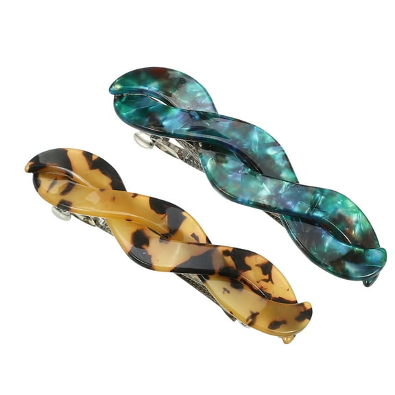 Unique Bargains 2 Pcs Hair Barrettes Tortoise Shell Hair Clips Acetate French Hair Barrettes for Thick Hair Amber Green