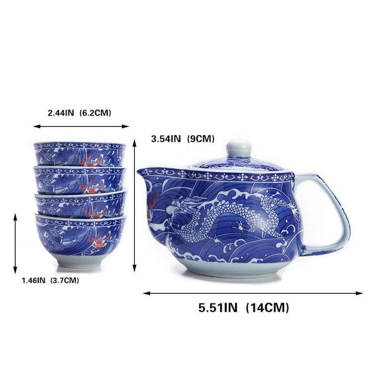 Exquisite 5 PCS Blue-And-White Dragon Design Ceramic Tea Pot