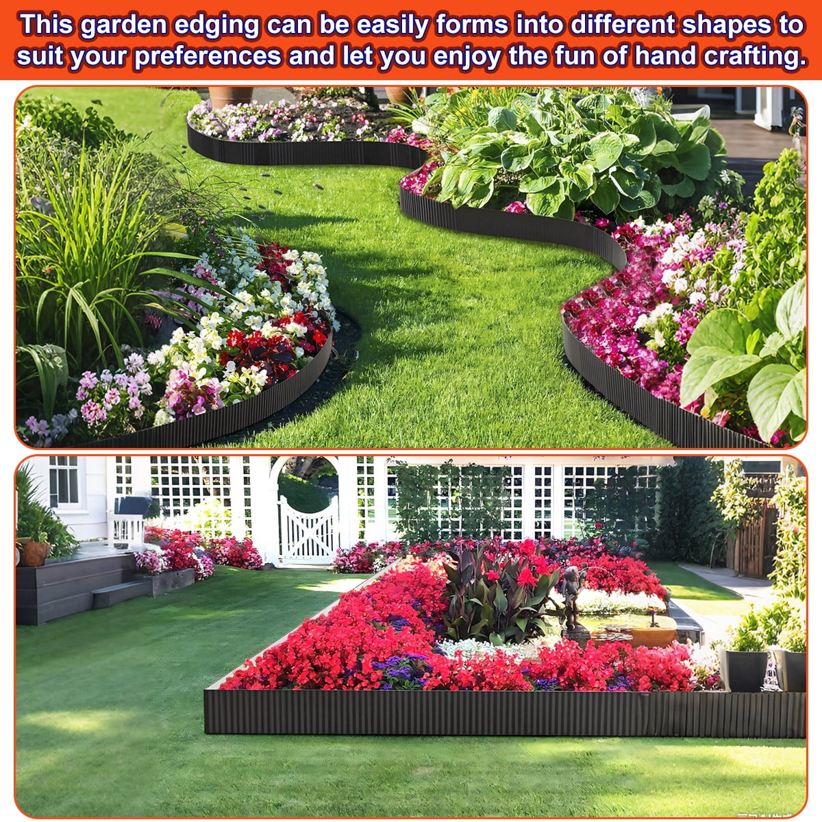 PUCACHI 20ft Metal Garden Edging, 6 Inch Tall Heavy Duty Landscape Edging, No Dig Corrugated Steel Border with Stakes for Flower Beds Lawn Pathways – Rust Resistant Black