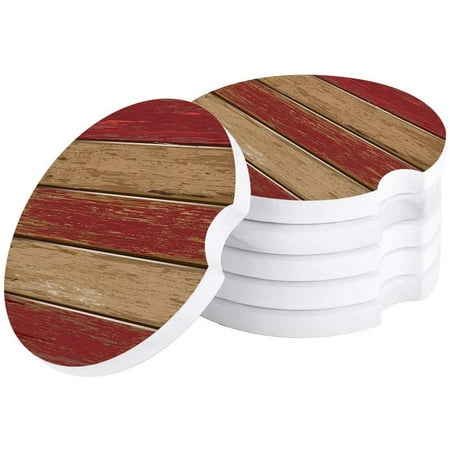 

ZHANZZK Vintage Wooden Plank Texture Red Set of 4 Car Coaster for Drinks Absorbent Ceramic Stone Coasters Cup Mat with Cork Base for Home Kitchen Room Coffee Table Bar Decor