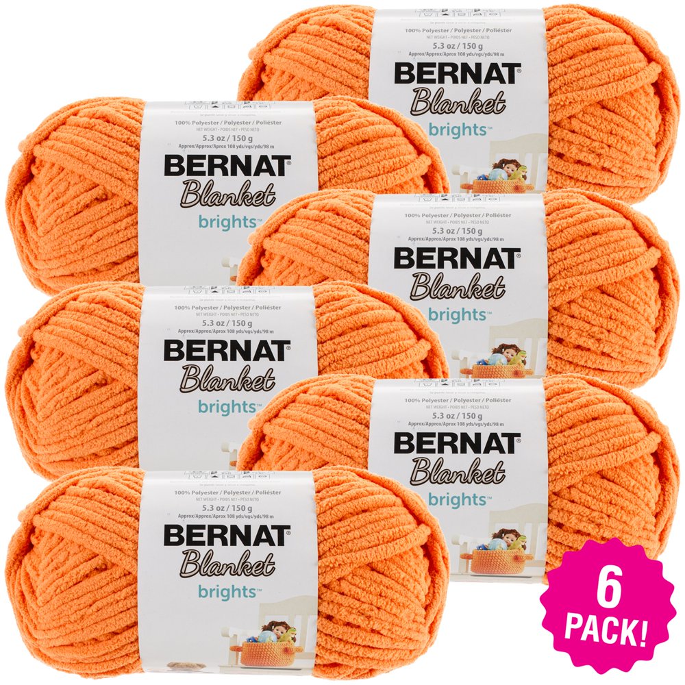 Bernat Blanket Brights Yarn Carrot Orange, Multipack of 6 Walmart
